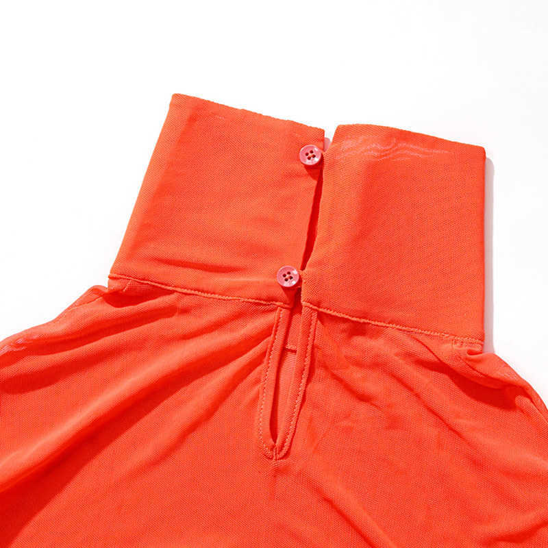 DEAT Women Net Yarn Perspective Dress Turtleneck Ruffles Long Sleeve Arrivals Lady Sexy Fashion Spring Summer 11D1111 210709