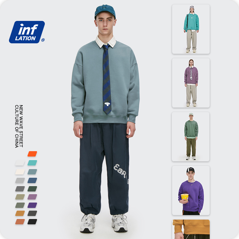 INFLATION Winter Men Thick Fleece Sweatshirt Unsex Hip Hop Multi-color Sweatshirt Men Solid Basic Winter Sweatshirts 166W17 201126