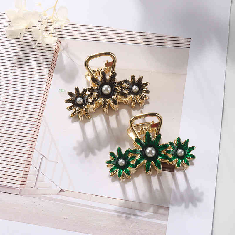 Hair Accessories Jewelry Korean Top Clip Flower Pearl Ornament Medium Net Red Back of Head Girl Atmospheric