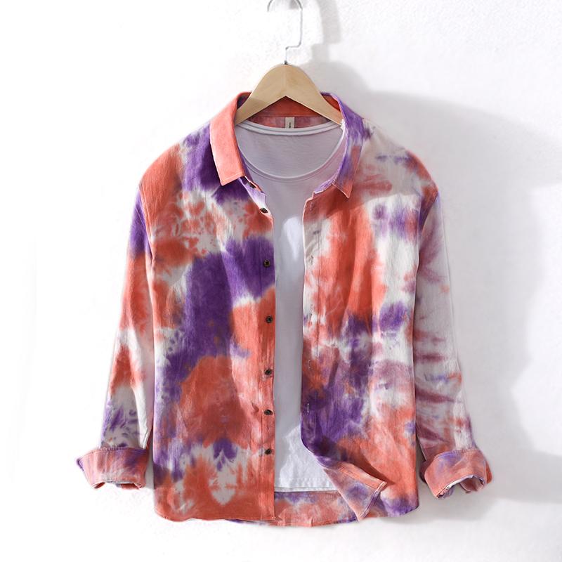 Autumn New Corduroy Tie Dye Shirt For Men Long Sleeve Fashion Casual Party Shirt Pure Cotton Street Individuality Men's Clothing
