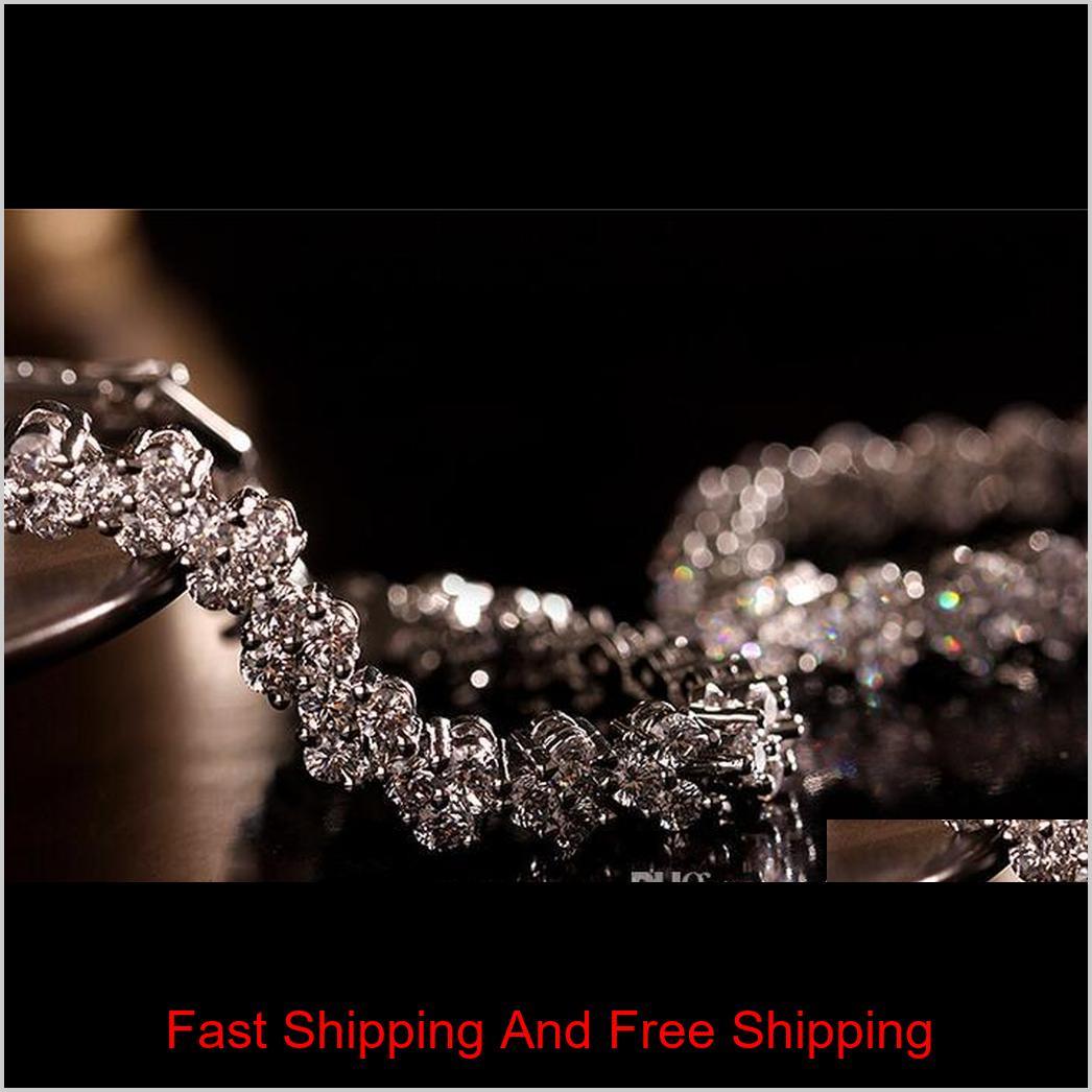 Tennis Luxury Austria Shining Crystal Bracelets Genuine 925 Sterling Silver Charms Bracelet Zircon Diamond Roman Tennis Link Brace