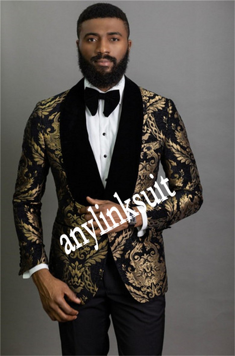 Hot Selling One Button Black with Gold Pattern Groom Tuxedos Shawl Lapel Wedding/Prom/Dinner Groomsmen Men Suits Blazer (Jacket+Pants+Tie) W1495, Same as image
Hot Selling One Button Black with Gold Pattern Groom Tuxedos Shawl Lapel Wedding/Prom/Dinner Groomsmen Men Suits Blazer (Jacket+Pants+Tie) W1495, Same as image