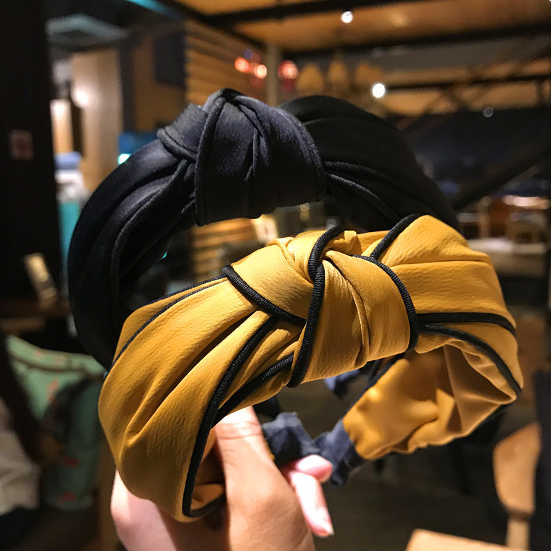 Fashion Women Wideedged knot retro simple fabric headband pressure solid color cave adult hair