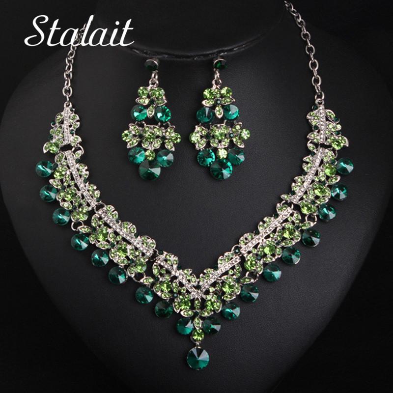Earrings & Necklace Dubai Green Rhinestone Wedding Romantic Design Bridal Jewelry Sets Silver Color Clavicle Chain Accessories, As pic
Earrings & Necklace Dubai Green Rhinestone Wedding Romantic Design Bridal Jewelry Sets Silver Color Clavicle Chain Accessories, As pic