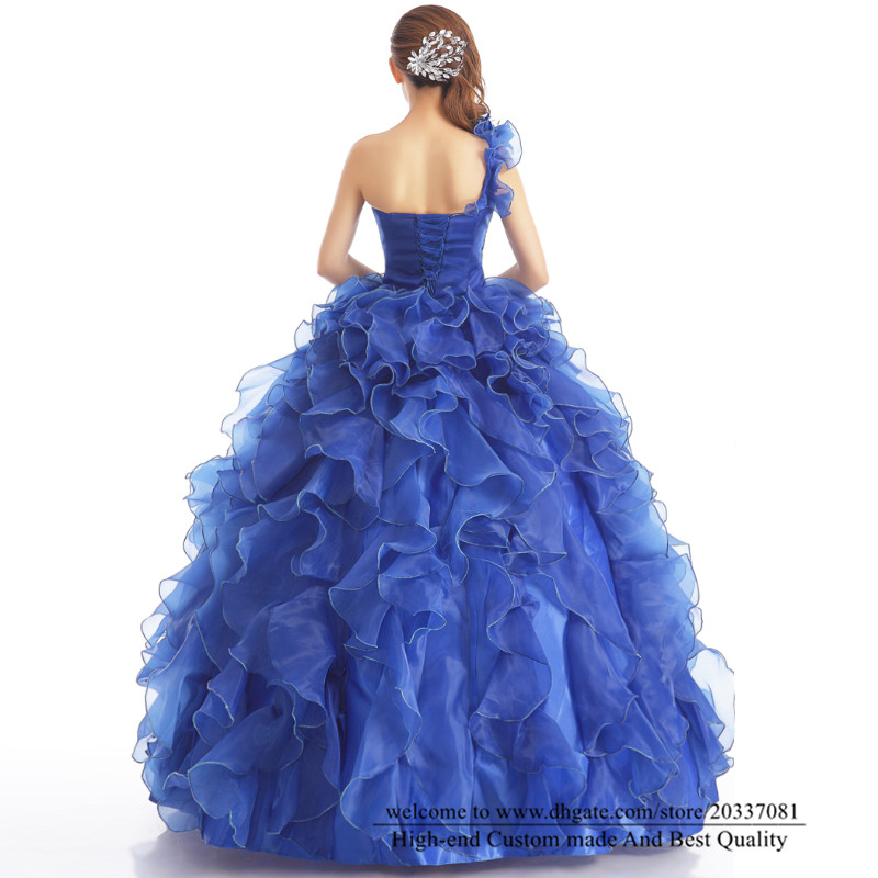 Quinceanera Dresses 2021 Sexy Elegant One-Shoulder Flowers Crystal Party Prom Formal Lace Up Ball Gown Organza Vestidos De 15 Anos Q40