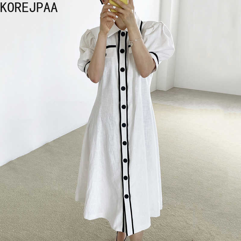 Korejpaa Women Dress Summer Girls French Temperament Lapel Contrast Color Edging Single-Breasted Loose Puff Sleeve Vestidos 210526, White
Korejpaa Women Dress Summer Girls French Temperament Lapel Contrast Color Edging Single-Breasted Loose Puff Sleeve Vestidos 210526, White