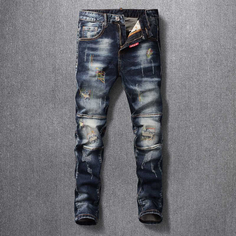 Fashion Streetwear Men Jeans High Quality Retro Black Blue Elastic Cotton Slim Ripped Embroidery Designer Hip Hop Pants PG7U 
Fashion Streetwear Men Jeans High Quality Retro Black Blue Elastic Cotton Slim Ripped Embroidery Designer Hip Hop Pants PG7U