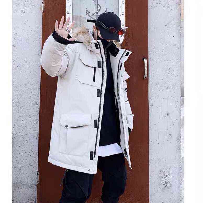 Men's White Duck Down Jacket Cargo Warm Hooded Thick Puffer Jacket Coat Couple High Quality Overcoat Thermal Winter Parka Men 211104