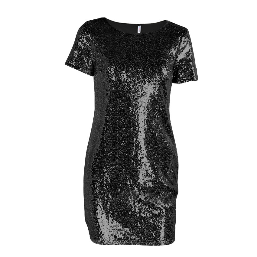 Sequins Gold Dress Spring Summer Women Sexy Short T Shirt Dress Evening Party Elegant Club Dresses 210309