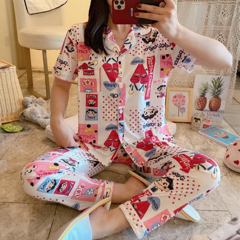 Women's Two Piece Pants Cartoon Pajamas Short Sleeve Tshirt + Trousers 2 Set Home Service Suits Outfits Summer 2022 Woman Clothing Sets, P35
Women's Two Piece Pants Cartoon Pajamas Short Sleeve Tshirt + Trousers 2 Set Home Service Suits Outfits Summer 2022 Woman Clothing Sets, P35