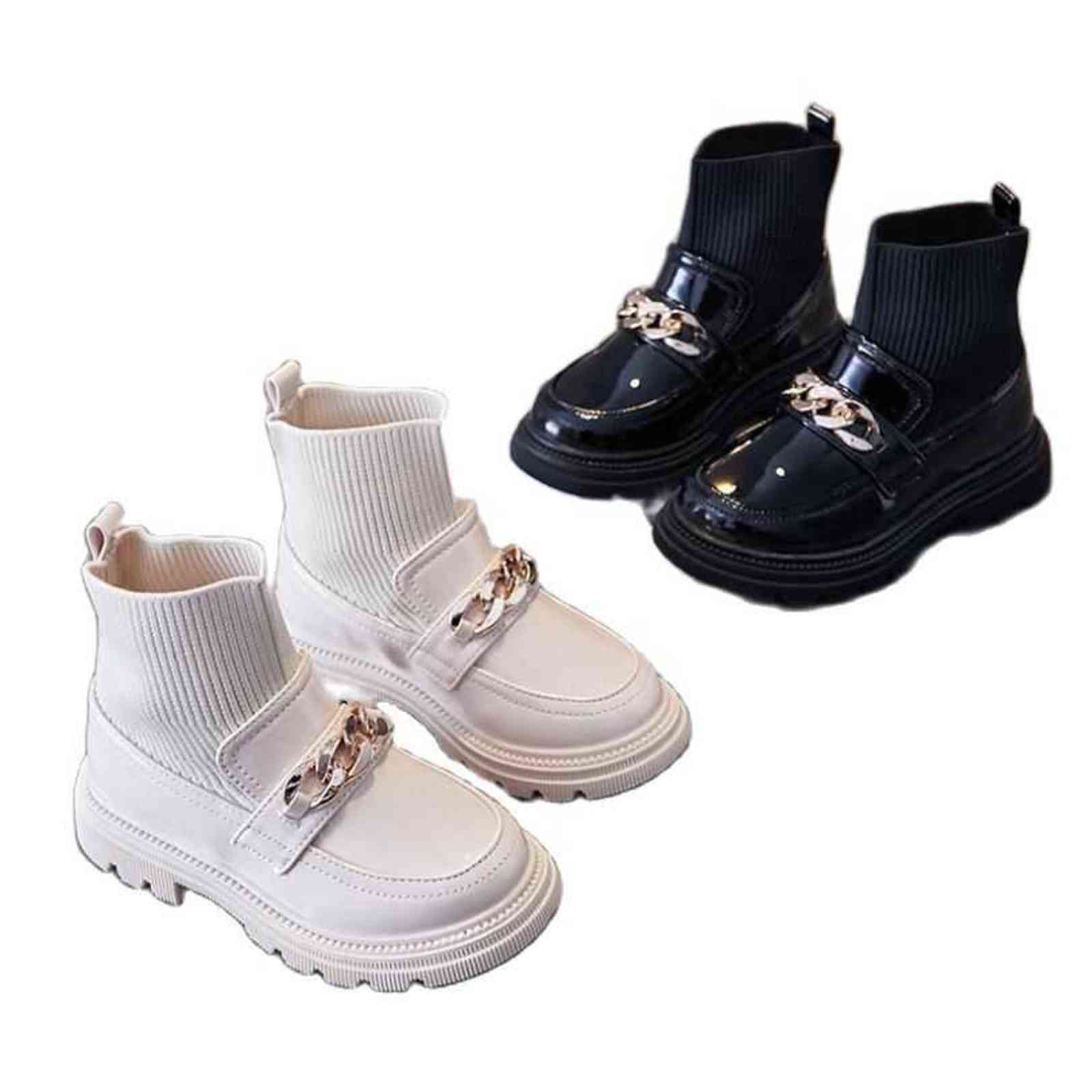Girls Boots Spring-Fall Kids Martin Boots Knitted Children's Short Botas PU Leather Waterproof Martin Bottes Little Baby shoes 211108