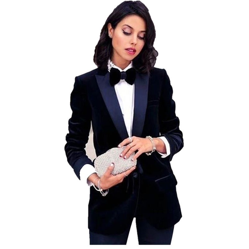 Navy Velvet Women's Suit Female Business Women Pantsuits Blazer Trouser Tuxedos Suits for Women Blazer Pants Women's Costumes T200818