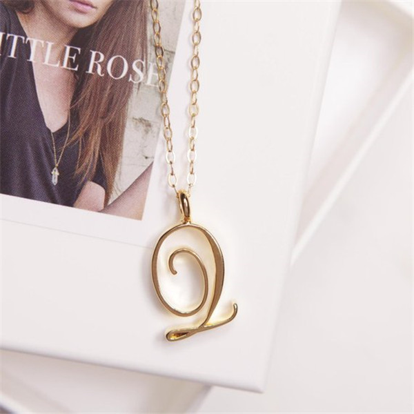 Small Cursive 26 Capital Letter Necklace Single Partner Name Initial Alphabet K-N Charm Swirl Monogram Word Text Character Pendant Chain Necklaces for