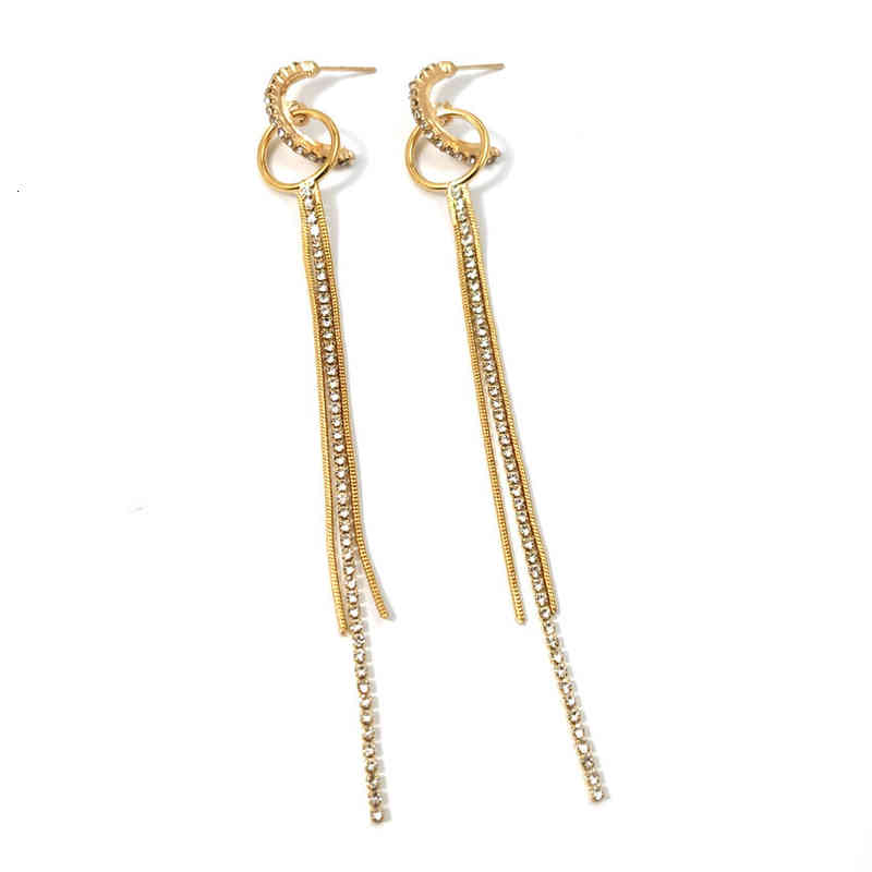 Charms Ear Stud Clip Rings 2021 Korean Lengthened Copper Claw Chain Geometric Hollowed Out Round Long Snake Bone Tassel Net Red Street Shooting Female