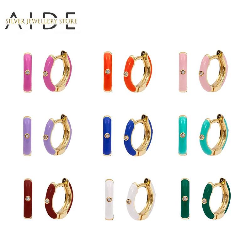 Hoop & Huggie AIDE 925 Sterling Silver Round Hoops Earrings For Women Minimalism 9 Colors Piercing Pendientes Ohrringe Earring Fine Jewelry
