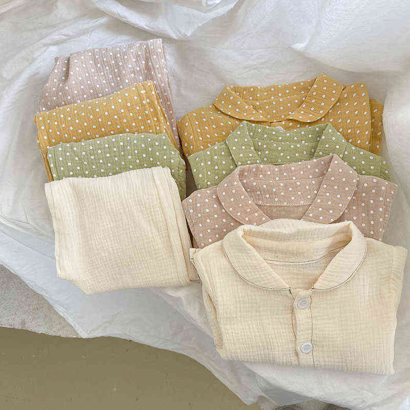 Autumn Kids Pajamas Dot Girls Sleepwear Casual Nightclothes for Brothers and Sisters Linen 211130