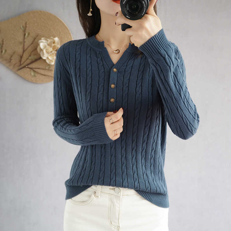 BARESKIY Women's Tops Pure Color Slim Korean Cotton Sweater V-neck Short Stretch Pullover Base Shirt Ladies Jacket 210918