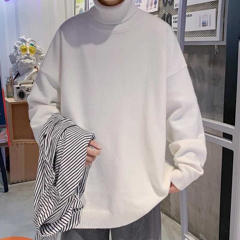 Thick Warm Sweater Men Turtleneck Sweater Men's Loose Casual Pullovers Bottoming Shirt Autumn Winter Solid Color Pullovers 210818