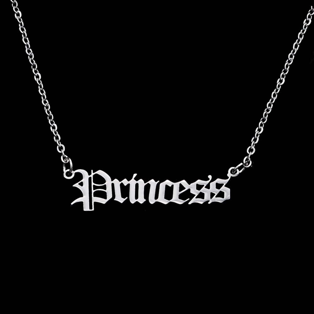 10PCS Old English Letter Word Princess Necklaces Stainless Steel Initial Alphabet Name Logo Pendant Charm Chain Minimalist Collar Choker Jewelry for W