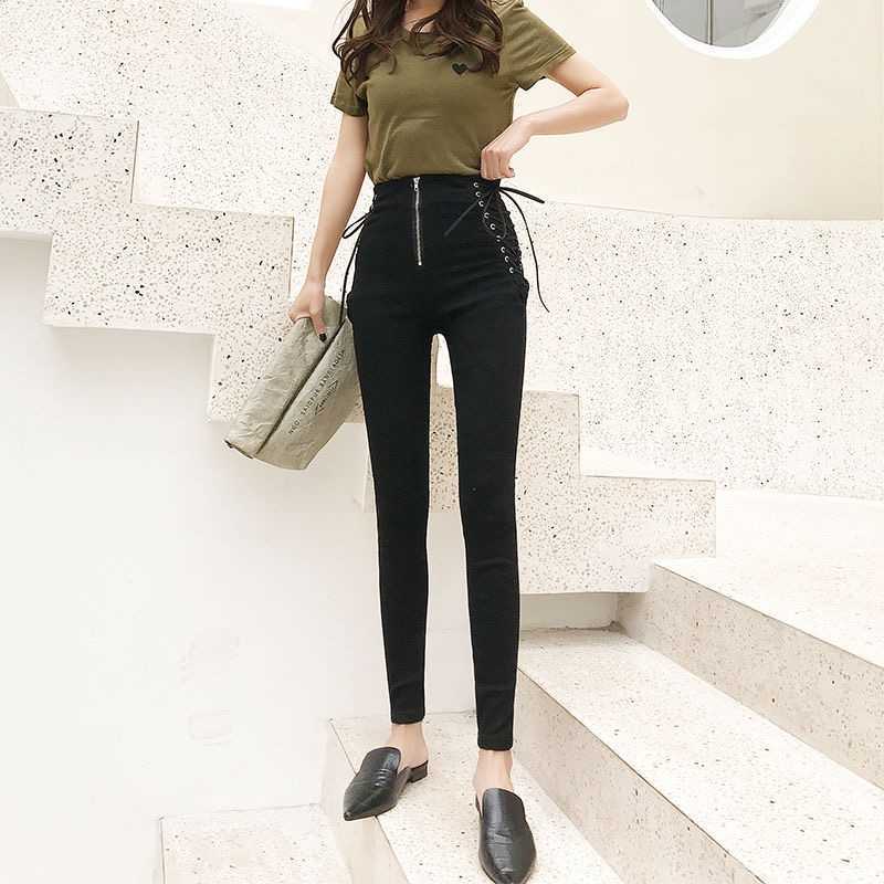 Jeans Female Denim Pants Lace up on side Womens plus siz 5XL Stretch High waist Feminino Skinny For Women Trousers 210922