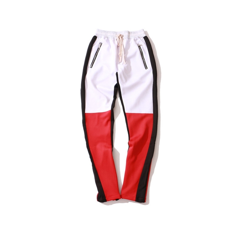 Elastic Waist Patchwork Slim Fit Men's Track Pants Full Length Fashion High Street Pants Men Orange 210603