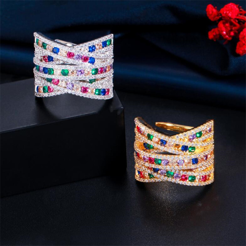 Choucong Brand Wedding Rings Luxury Jewelry 18K White Gold Fill Pave Multicolor 5A Cubic Zircon CZ Diamond Gemstones Eternity Party Women Open Adjusta