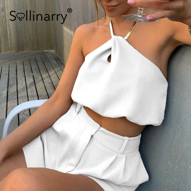 Sollinarry Fashion Summer Female Sleeveless Camis Sexy Solid Halter Women Nightclub Style Tanks Classic Casual outfits Chain Tee 210709