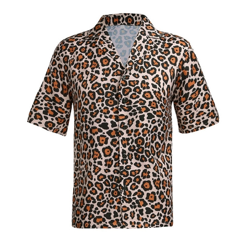 S-3XL Plus Size Men Shirts Tops Men Vintage Leopard Print Shirts For Men Summer Casual Short Sleeve Loose Shirt Man Blouses Tops T200505