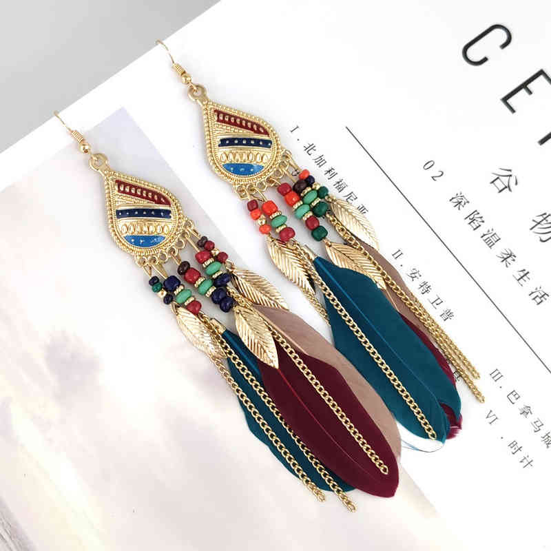 Charms Ear Stud Clip Rings Court National Temperament Versatile Bohemian Simple Feather Female Accessories
