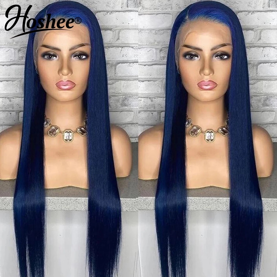 Long Straight Wigs dark Blue Color Glueless Heat Resistant Fiber Hair Synthetic Lace Frontal Wig for Black Women