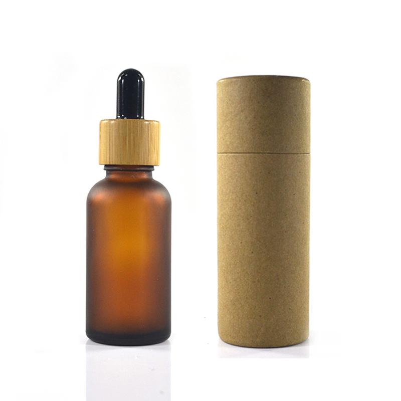 100pcs 30ml frosted amber glass bottle with bamboo cap with paper tube packaging scale dropper