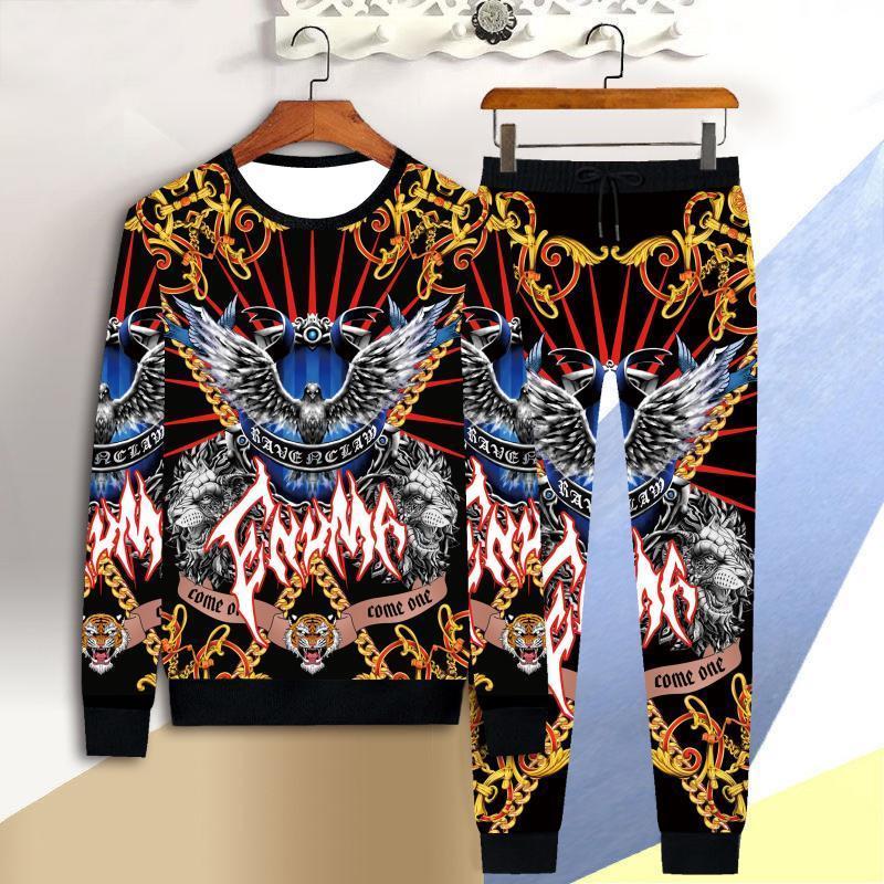 men's sportswear suit male 3D bull head short-sleeved casual slim T-shirt trousers 2-piece set 3D tiger print T-shirt pants 201210