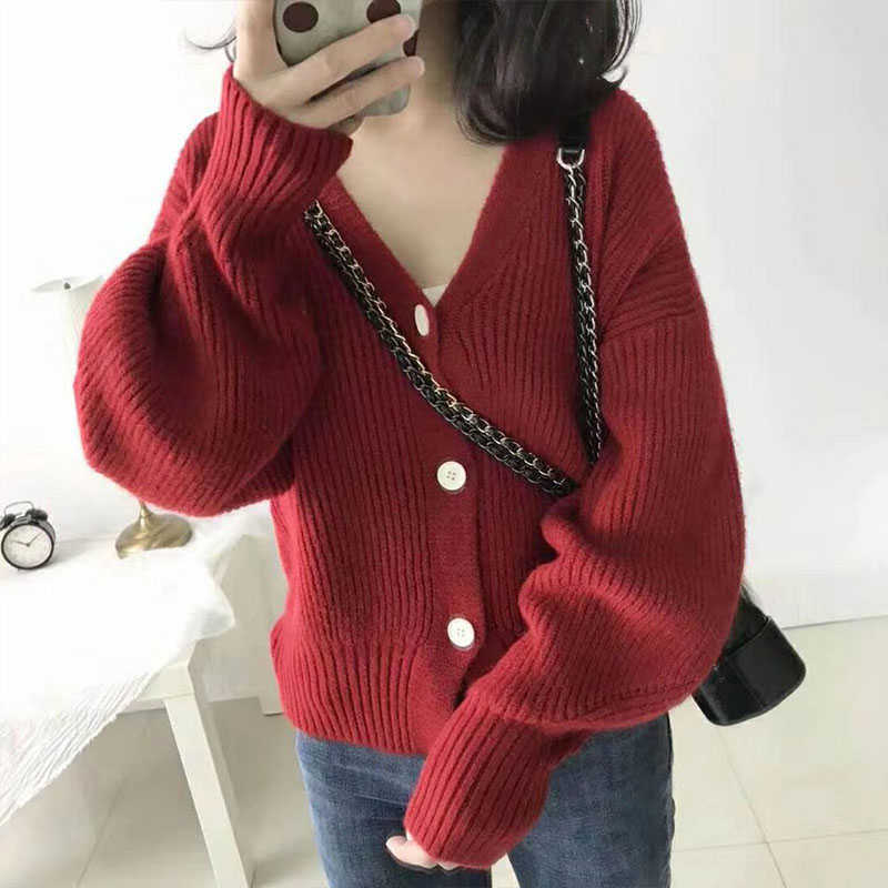 Women Long Sleeve Knitted Cardigan Autumn and Winter Plus Size Loose Solid Women's Sweater Single Breasted Female Cardigan 11636 210528wtt