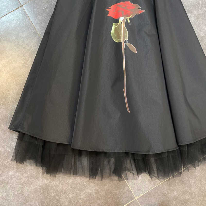 DEAT Women Dress Fashion Spring Summer Ladies Rose Flower Print Sexy Dress HR421 210709