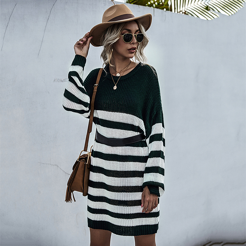 2021 Women Casual Striped Knitted Mini O-neck Loose Women's Autumn New Arrival Batwing Sleeve Holiday Work Wear Xiqs, As picture
2021 Women Casual Striped Knitted Mini O-neck Loose Women's Autumn New Arrival Batwing Sleeve Holiday Work Wear Xiqs, As picture