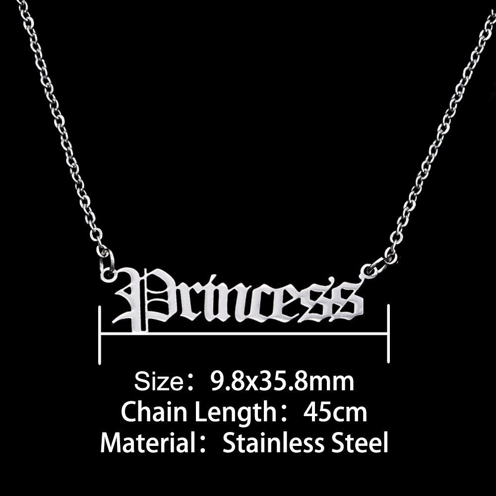 10PCS Old English Letter Word Princess Necklaces Stainless Steel Initial Alphabet Name Logo Pendant Charm Chain Minimalist Collar Choker Jewelry for W