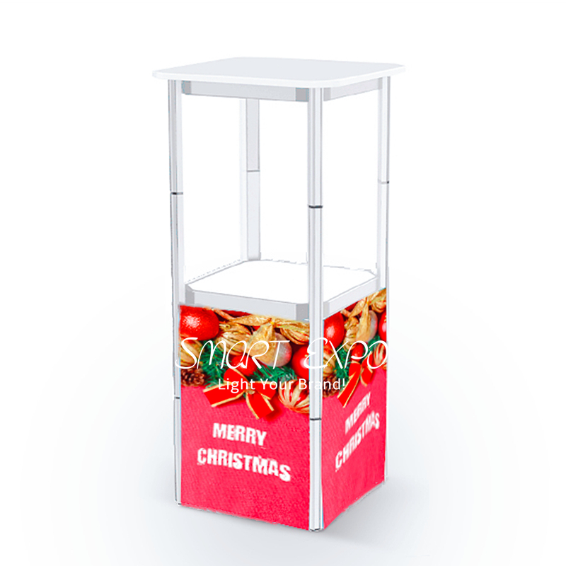 Portable Folding Promotion Counter Advertising Display with Twist Aluminum Structure Printed PVC Lens Cover Wooden Table Board Easy Carry Bag