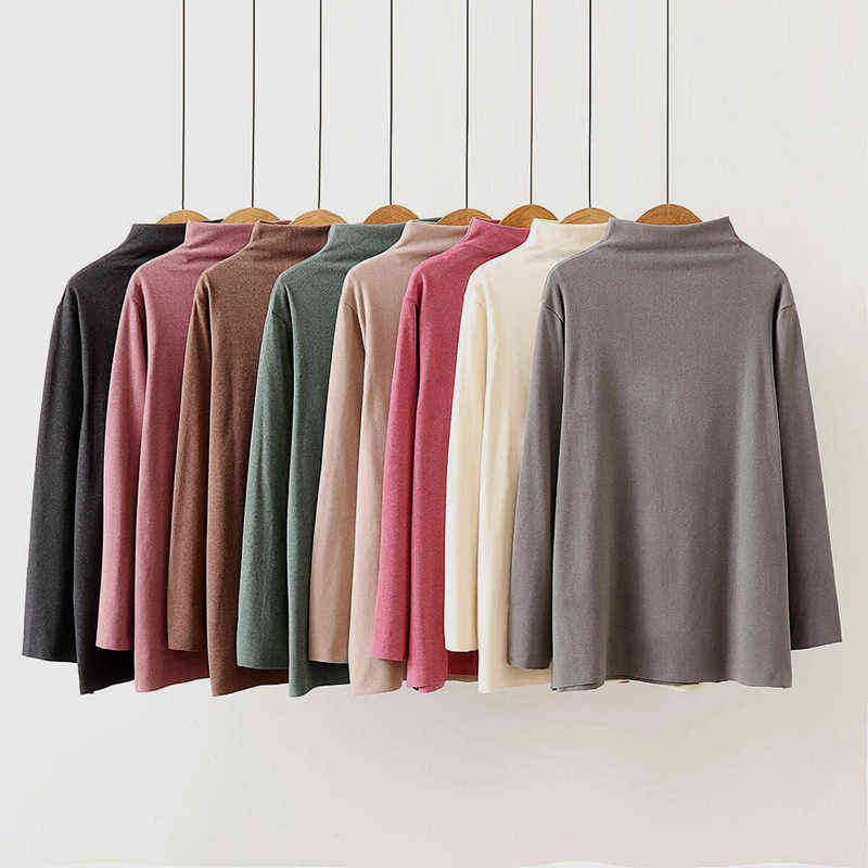 Plus Size Women Sweater Spring/Autumn Jumper Solid Mock Neck Knitted Thread Cotton Tops Undershirt Fashion XL/4XL 211104