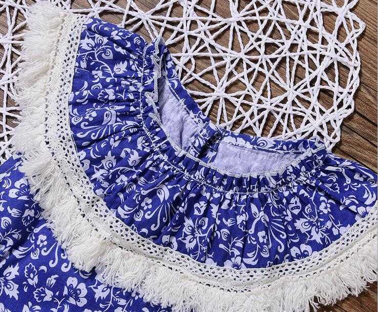 infantil baby girls vintage flowers pattern big ruffles collar romper children tassels ganze clothes girl jump shorts 210529