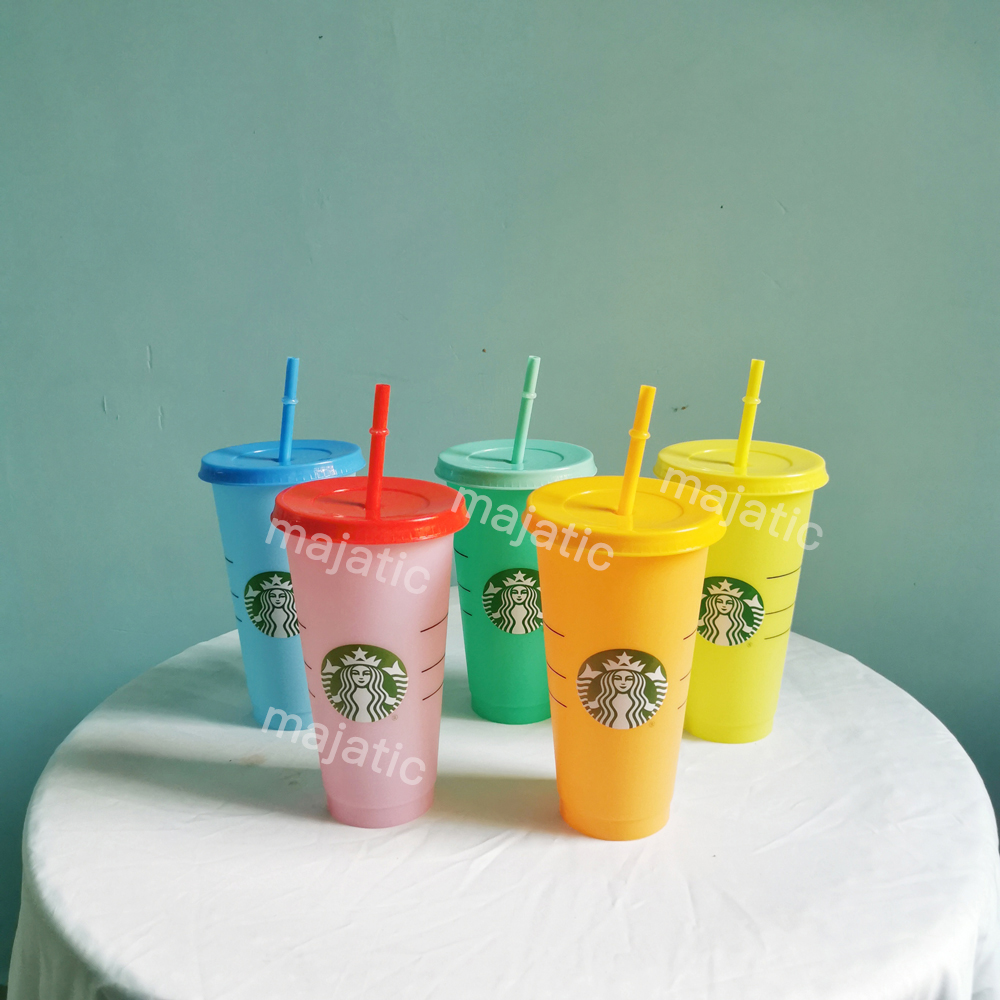 Starbucks Tumblers 24OZ/710ml Plastic mug Lid Reusable Clear Drinking Flat Bottom Pillar Shape Straw Bardian Color changing Flash cup
Starbucks Tumblers 24OZ/710ml Plastic mug Lid Reusable Clear Drinking Flat Bottom Pillar Shape Straw Bardian Color changing Flash cup