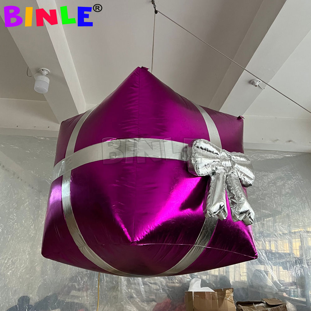 Shinning Giant Christmas Inflatable Gift Box Ornament Airblown Holiday Present For Advertising