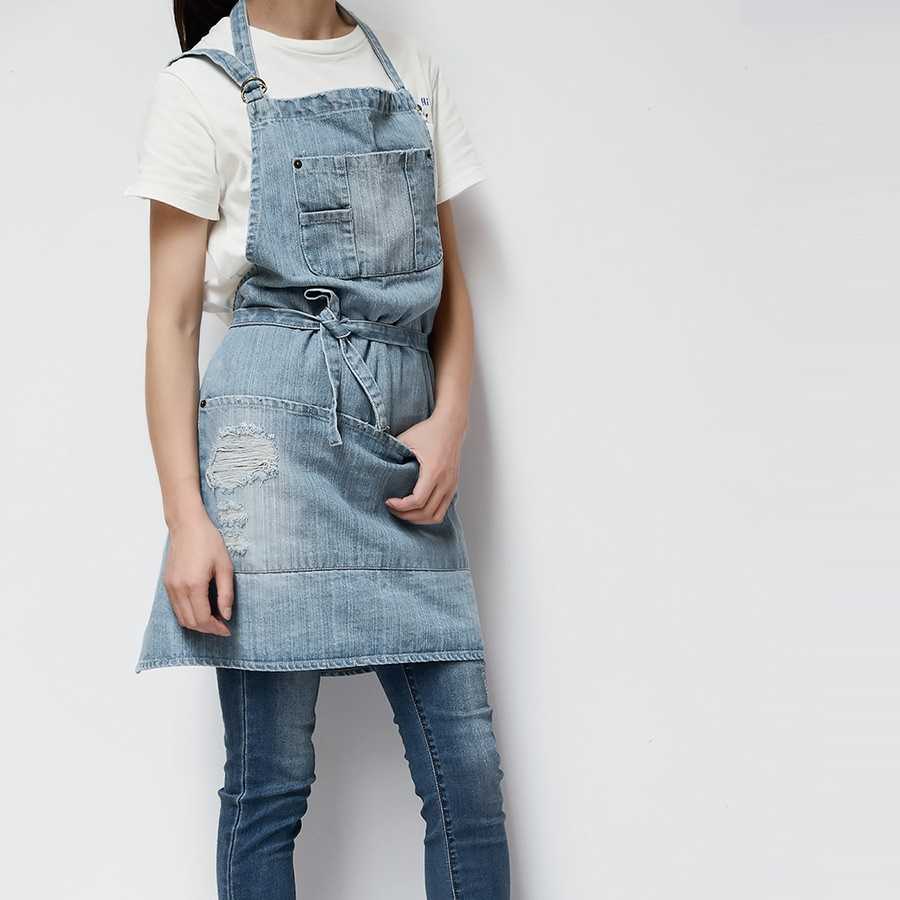 Professiona Korean Adjustable 100 Cotton Denim Apron Kitchen s For Woman Adult Baking Smock Chef Cafe Unisex Jeans 2109042383627