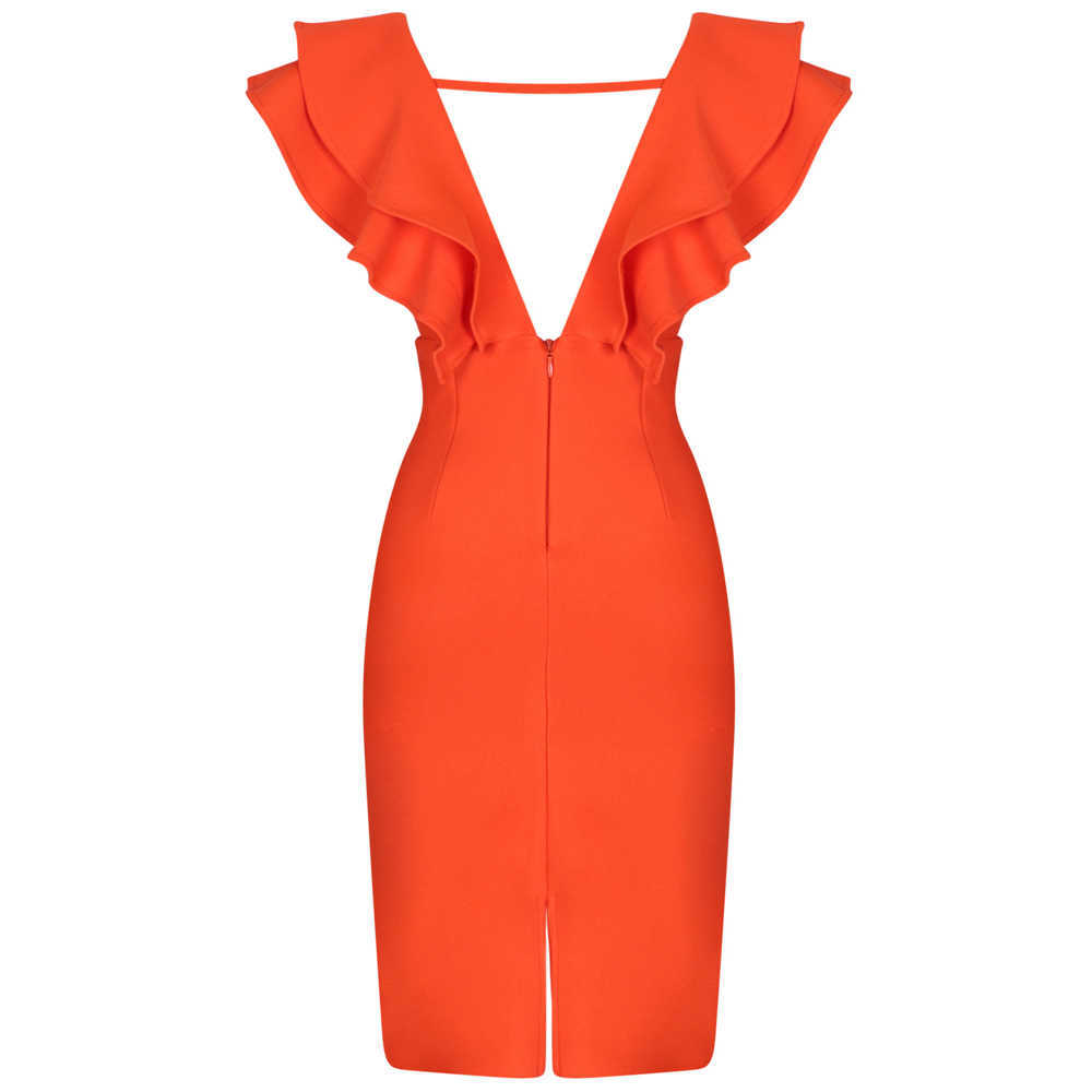 Bandage Dress Women's Summer Party Orange Black Red White Ruffles Ladies Sexy Bodycon Evening Club Birthday Outfits 210719 B4