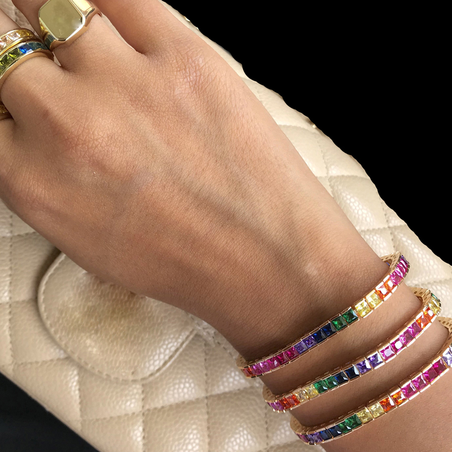 2021 new shiny cz fine fashion bracelet rainbow colorful square cz tennis chain gorgeous trendy baguette cubic zirconia bracelet