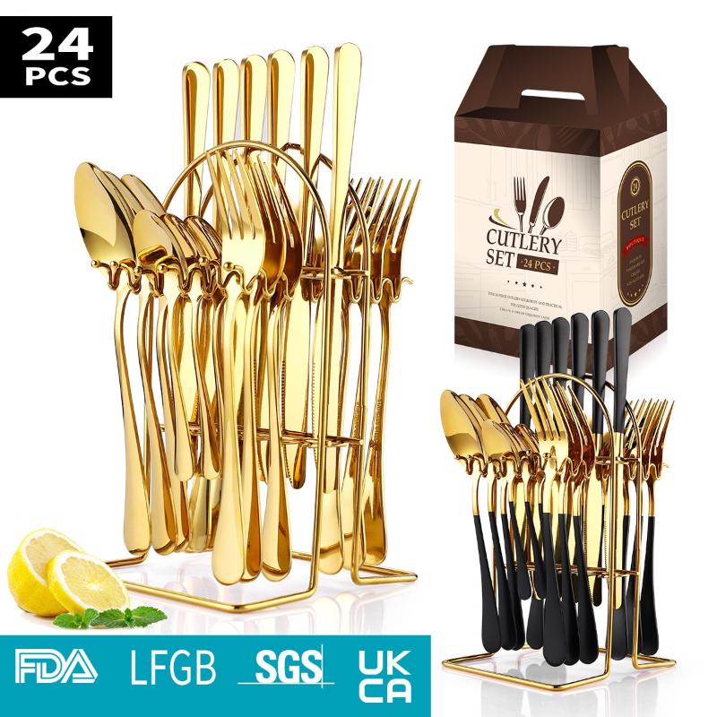 Dinnerware Sets 24PC Cutlery Dinner Set Stainless Steel Table Spoon Fork Kit Children's Tableware With Holder Year Gift
Dinnerware Sets 24PC Cutlery Dinner Set Stainless Steel Table Spoon Fork Kit Children's Tableware With Holder Year Gift