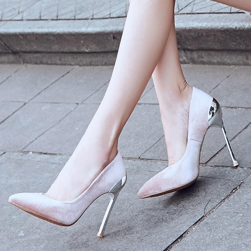 Dress Shoes Women's Spring Pumps Velvet Pointed High Heel Metal Thin Heels Sexy Shallow Mouth Single Woman Sandals Mujer 10cm, Beige
Dress Shoes Women's Spring Pumps Velvet Pointed High Heel Metal Thin Heels Sexy Shallow Mouth Single Woman Sandals Mujer 10cm, Beige