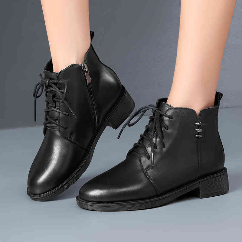 boots wool in winter snows ankle women's genuine black leather wear short boots mother lace shoes to lady motorcycle 6kt6
boots wool in winter snows ankle women's genuine black leather wear short boots mother lace shoes to lady motorcycle 6kt6