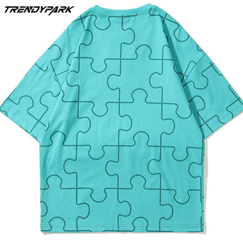 Men's T-shirt Summer Short Sleeve Puzzle Pattern Tee Hip Hop Oversized Cotton Casual Harajuku Streetwear Top Tshirts 210601