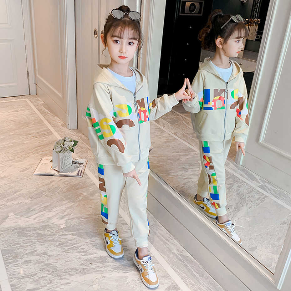 Kids Sport Clothes Girls Jacket + Pants Teenage Clothing Spring Autumn Sets Casual Style Children's Suits 210528