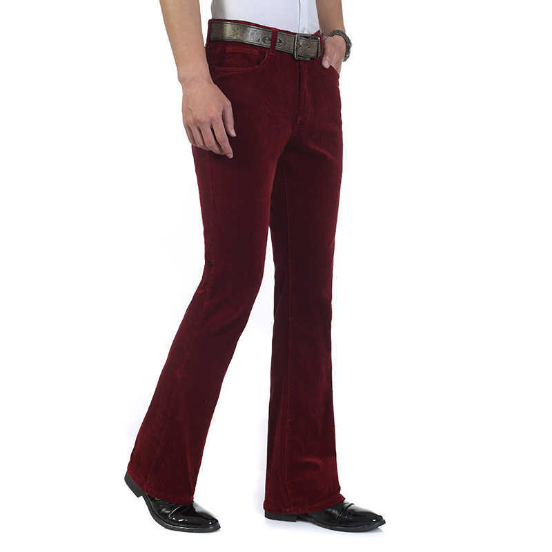 Autumn Men's commercial casual pants corduroy Flares trousers male elastic bell-bottom trousers 210707